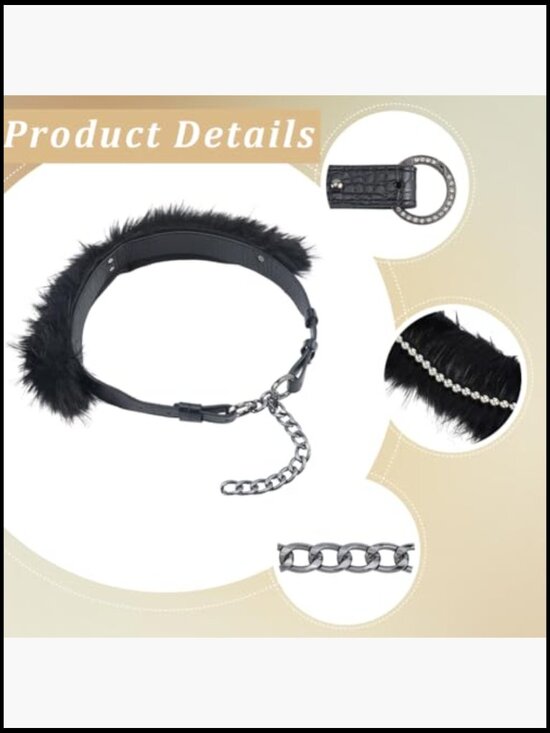Faux Fur Leather Chain Waist Belt Adjustable Wide Chunky Belt main image 6